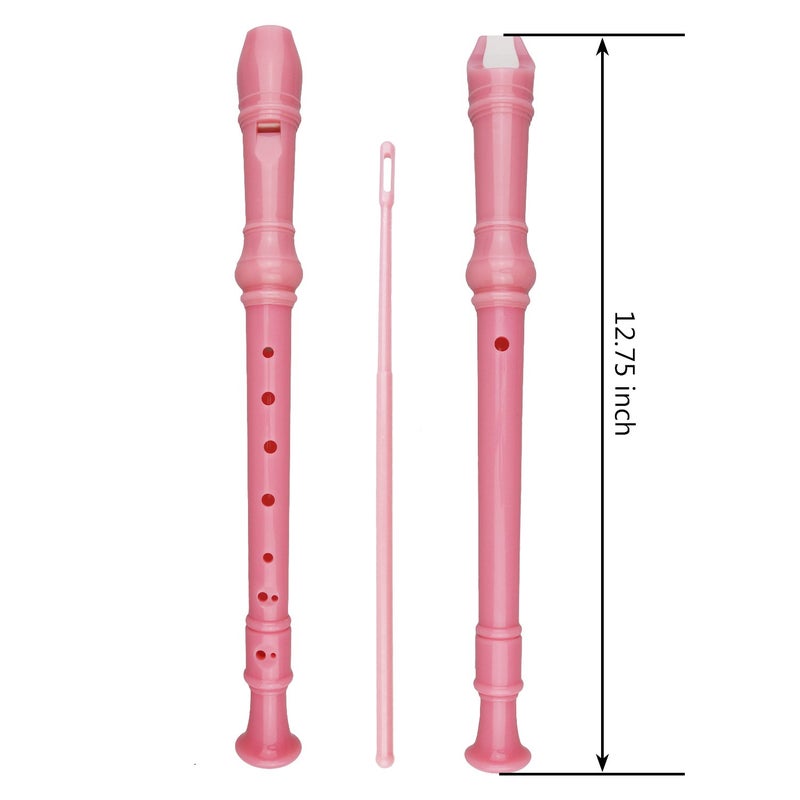 Kasteco 2 Pack German Style 8 Hole-3 Piece Descant Soprano Recorders with Cleaning Rod, Black Storage Bag, ABS Material (Pink and Blue) - Image 2